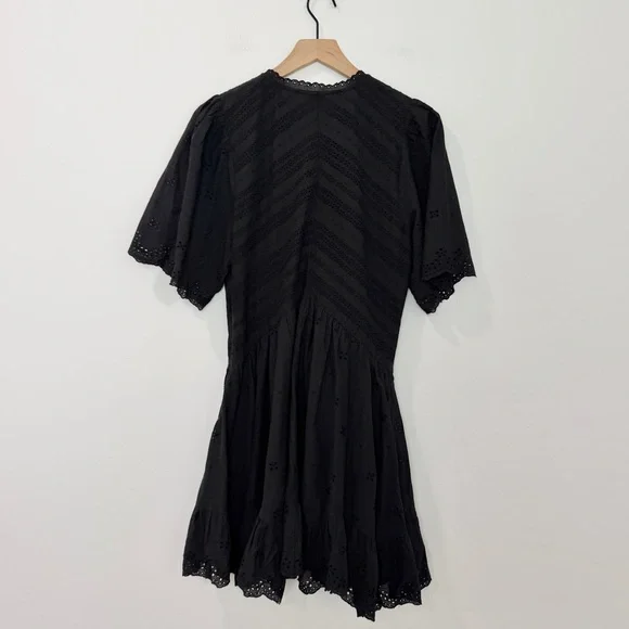 Madewell Eyelet Flutter Sleeve Mini Dress Cotton Black NWT Size 10